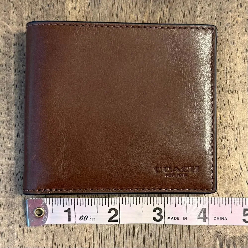 COACH Billfold Wallet Genuine Water Buffalo Leather 8-Card Supple Embossed Brown